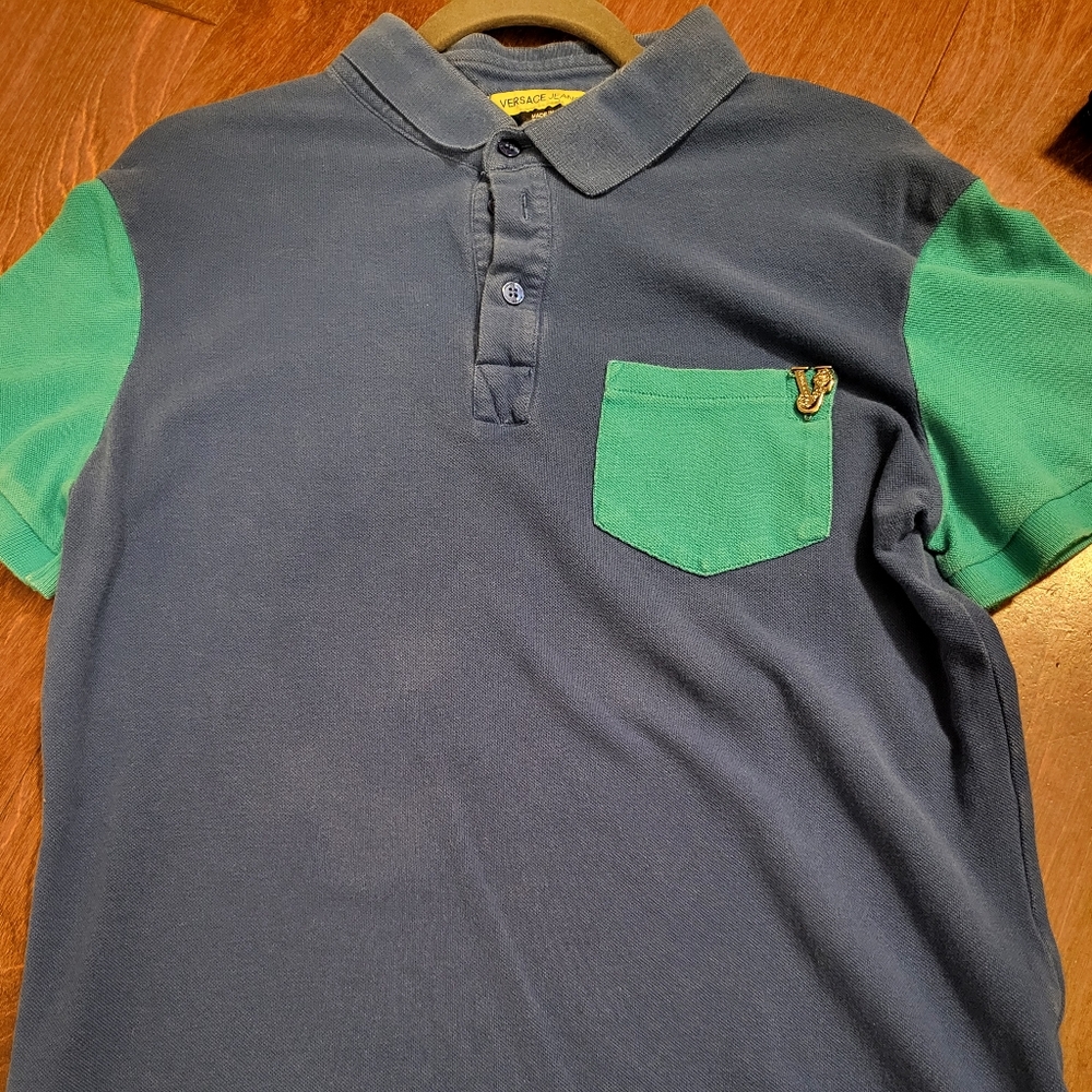 Versace Jeans Men Polo Shirt 3 Button Cotton with Metal Signature